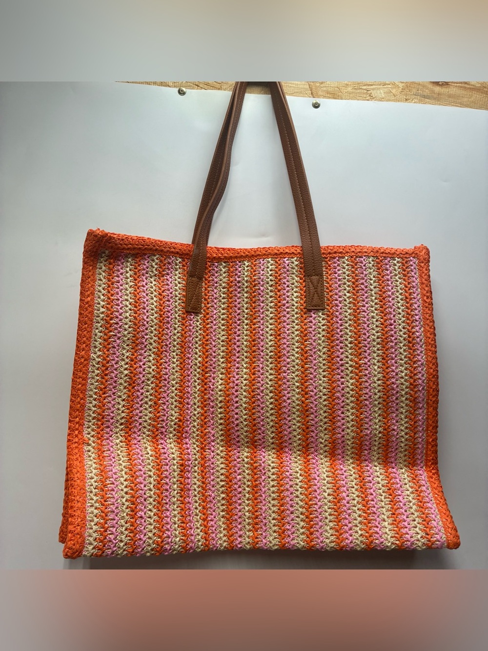 NEW Altard State Shiraleah Chicago Woven Beach Tote Bag Purse Orange Rattan